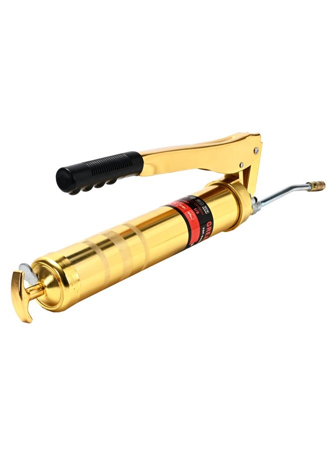Top Grade Grease Gun - Gold - Heavy-Duty Dual Piston High-Pressure Hand Pump for Automotive and Industrial Lubrication - Ergonomic Design with Easy-Load Mechanism and Pressure Gauge Included - Image 3