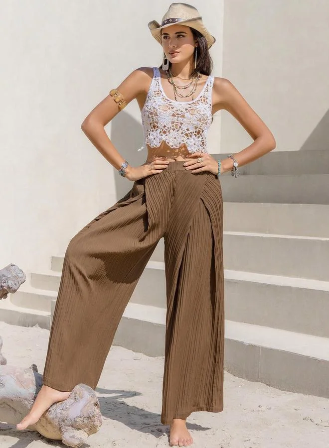 Take Two Take Two Pintuck Design Layered Straight Leg Culotte Pants