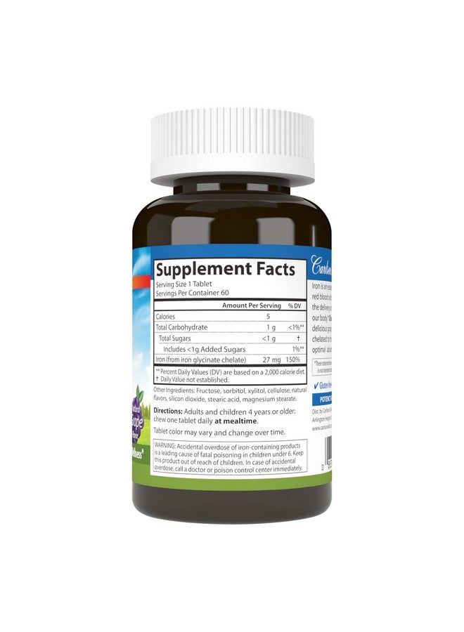 Carlson - Chewable Iron, 27 mg - Superior Absorption, Blood Health, Energy Production & Optimal Wellness, Grape, 60 tablets - Image 2