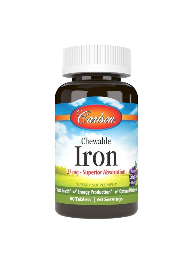 Carlson - Chewable Iron, 27 mg - Superior Absorption, Blood Health, Energy Production & Optimal Wellness, Grape, 60 tablets - Image 1