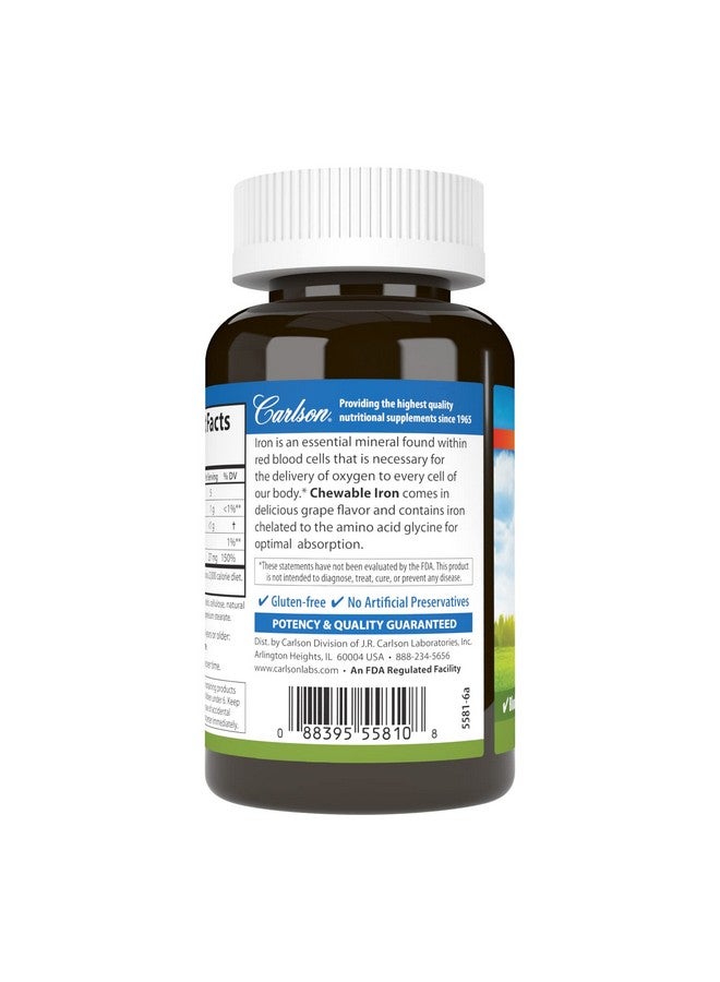 Carlson - Chewable Iron, 27 mg - Superior Absorption, Blood Health, Energy Production & Optimal Wellness, Grape, 60 tablets - Image 3