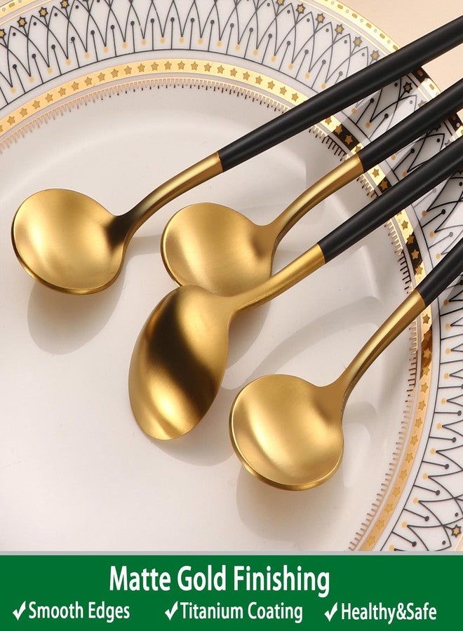 DEHOV 4 PCs 6.7 Inches Brush Gold Stainless Steel 304 Iced Tea Spoons With Black Handle,Long Handle Coffee Stirring Spoon,SS18/10 Matte Gold Black Handle Teaspoons - Image 4