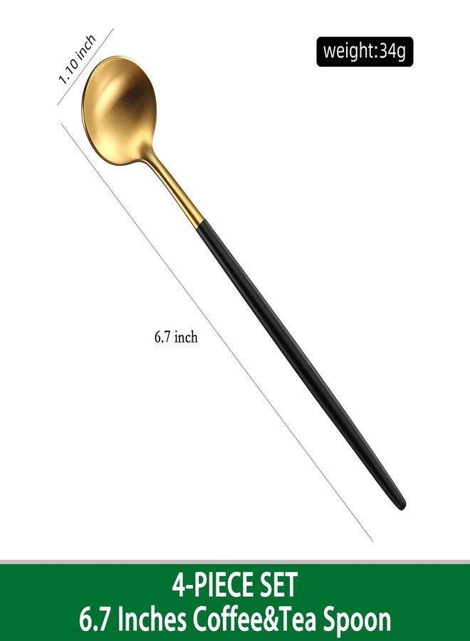 DEHOV 4 PCs 6.7 Inches Brush Gold Stainless Steel 304 Iced Tea Spoons With Black Handle,Long Handle Coffee Stirring Spoon,SS18/10 Matte Gold Black Handle Teaspoons - Image 2