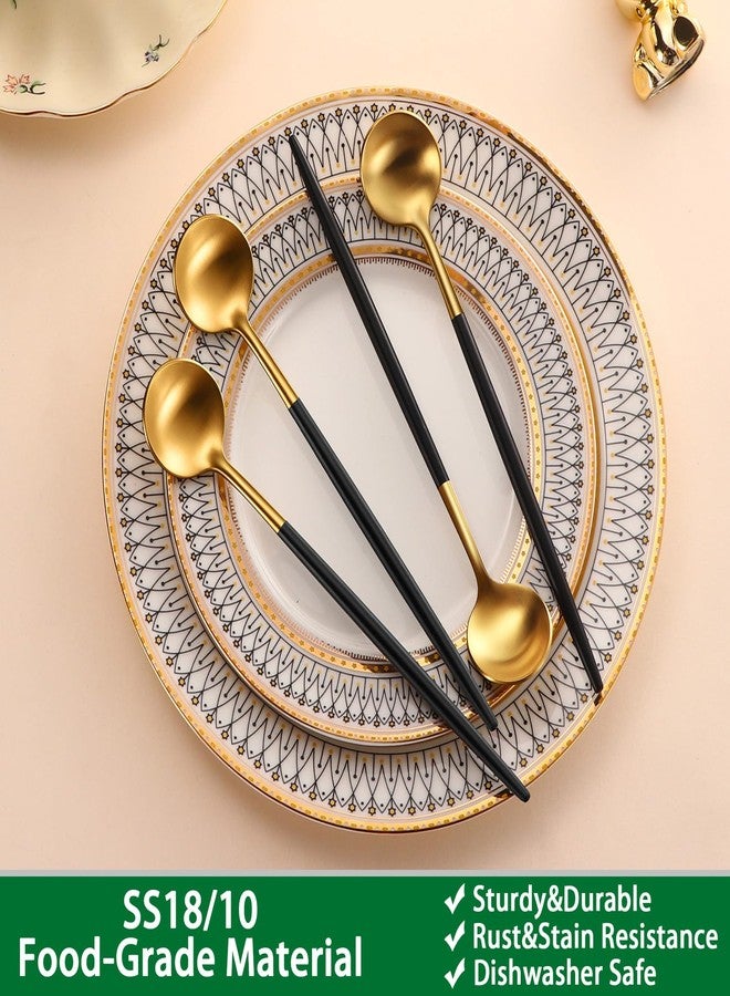 DEHOV 4 PCs 6.7 Inches Brush Gold Stainless Steel 304 Iced Tea Spoons With Black Handle,Long Handle Coffee Stirring Spoon,SS18/10 Matte Gold Black Handle Teaspoons - Image 3