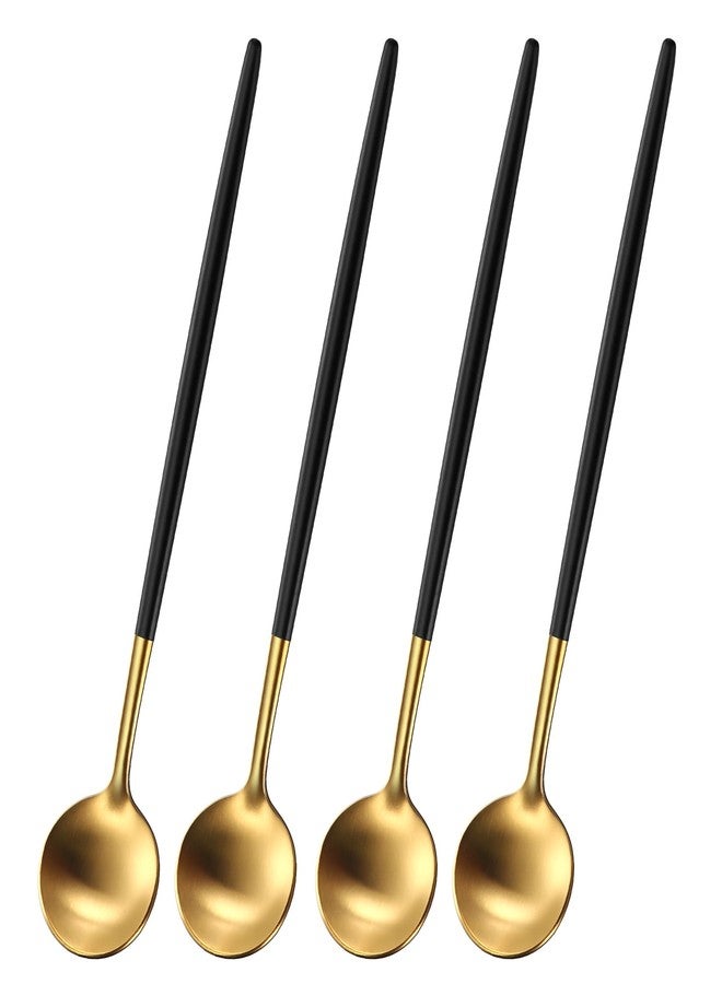 DEHOV 4 PCs 6.7 Inches Brush Gold Stainless Steel 304 Iced Tea Spoons With Black Handle,Long Handle Coffee Stirring Spoon,SS18/10 Matte Gold Black Handle Teaspoons - Image 1