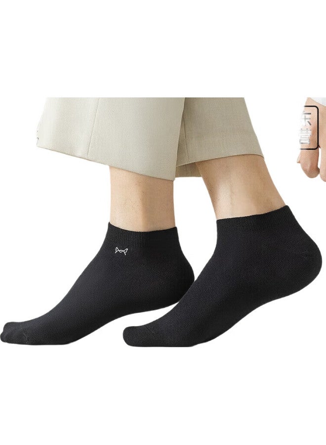 MIIOW Men'S Socks, 100% Pure Cotton, Summer Antibacterial And Odor-Resistant, Short Socks, Sweat-Absorbing, Business Boat Socks, Black, 10 Pairs - Image 1