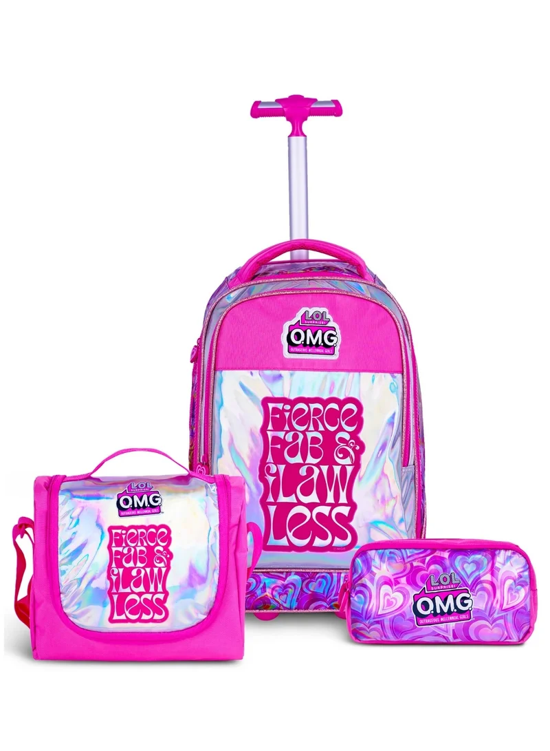 ام جي اي MGA LOL  20 Inch Kids Premium 3-in-1 Trolley School Bag Set - Ergonomic Backpack, Insulated Lunch Bag & Pencil Case,Lightweight, Durable, Students 6+ - Perfect for Travel & School,For Girls