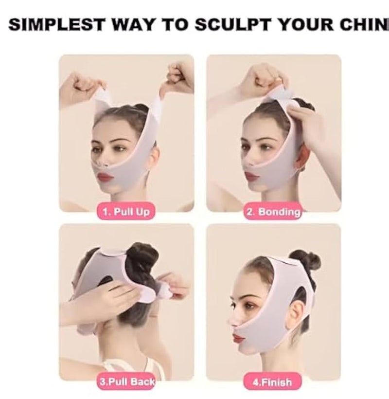 SIMESTICH Facial Slimming Belt – Double Chin Reducer & V-Shape Face Mask for Men & Women, Slim Cheeks & Jawline Lifter, Anti-Wrinkle Elastic Face Strap (1 Pcs) - Image 2