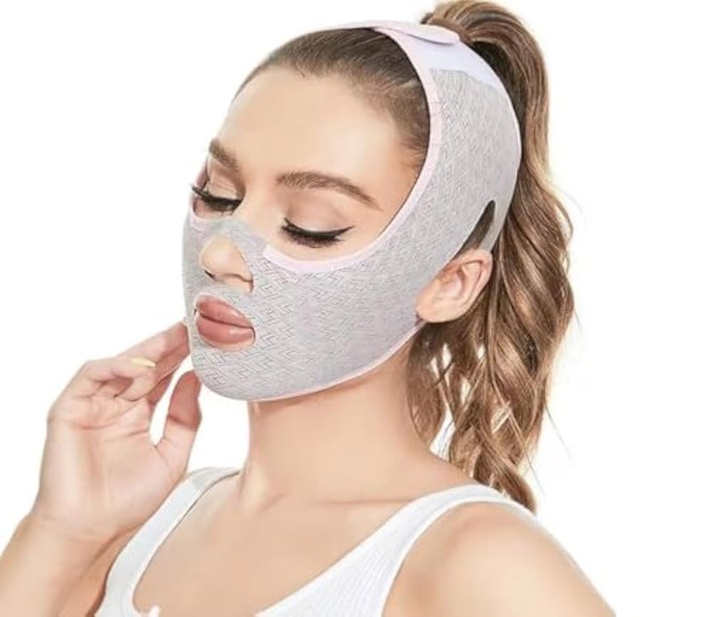 SIMESTICH Facial Slimming Belt – Double Chin Reducer & V-Shape Face Mask for Men & Women, Slim Cheeks & Jawline Lifter, Anti-Wrinkle Elastic Face Strap (1 Pcs) - Image 1