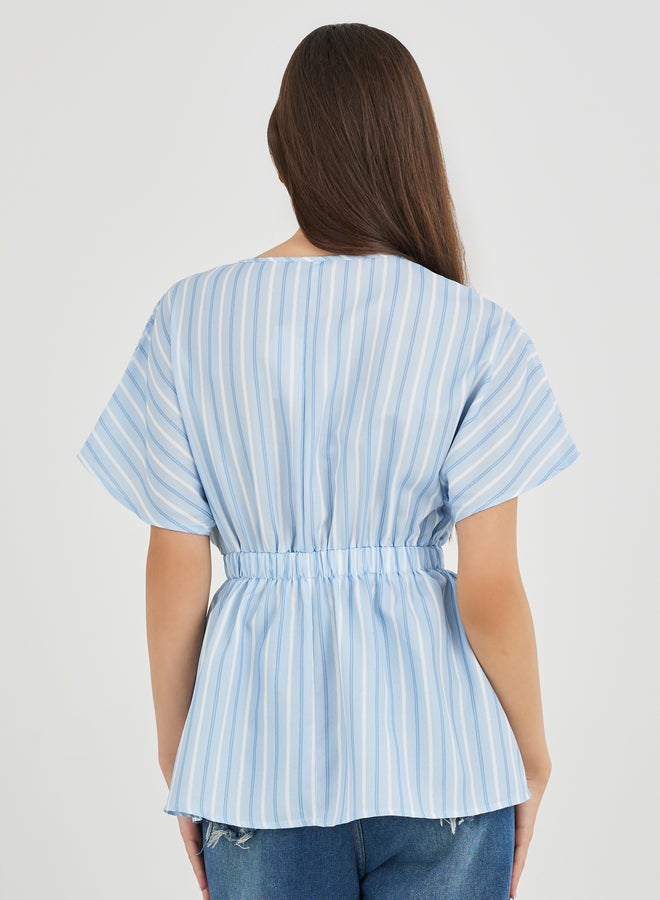 Take Two Striped V-Neck Waist Tie Blouse - Image 4