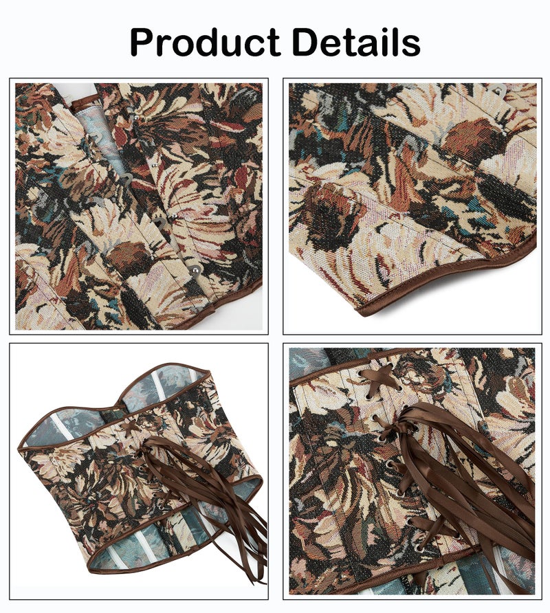Eohak Women Vintage Corset Top Renaissance Lace up Bustier Floral Print Corset Top - Image 5