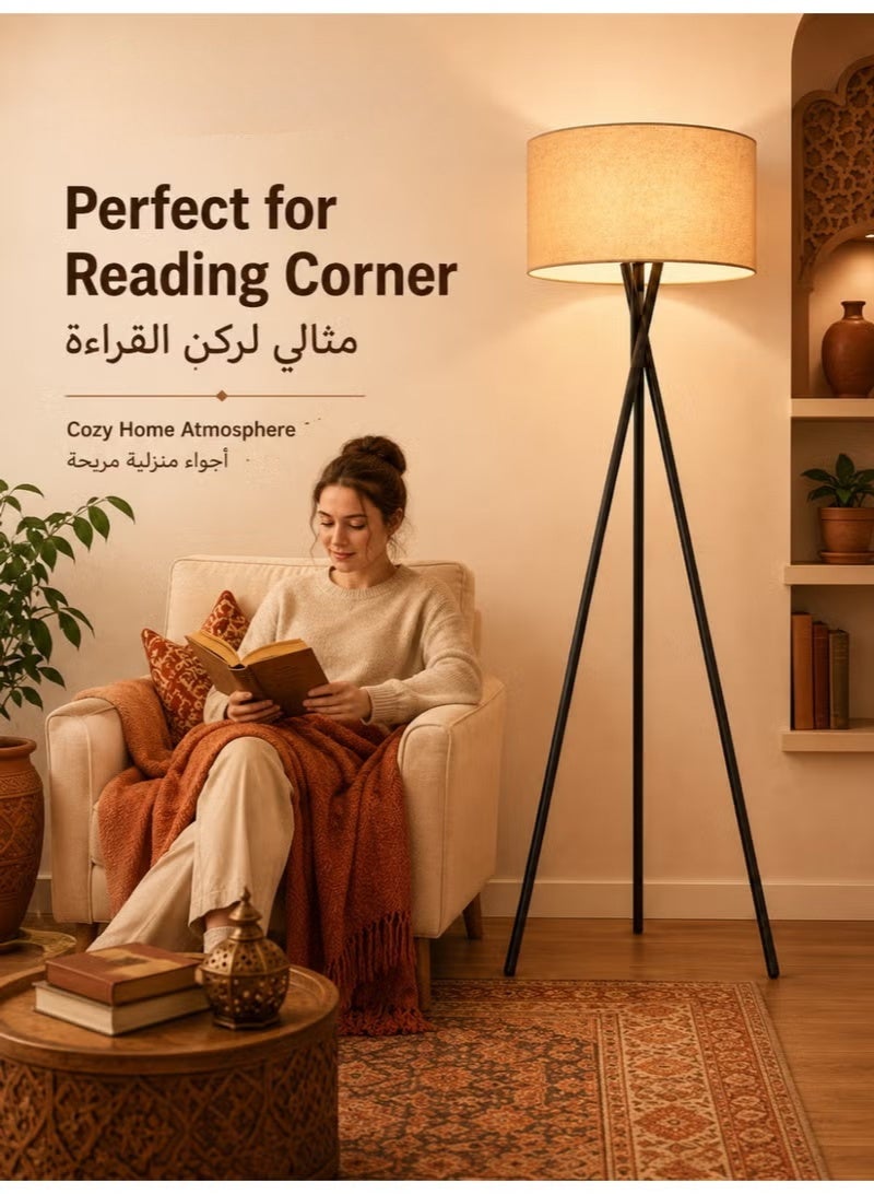FUOE Tall Lampshade and LED Floor Lamp for Living Room with Remote Control APP Control, Reading Light for Bedroom or Office Black - Image 4