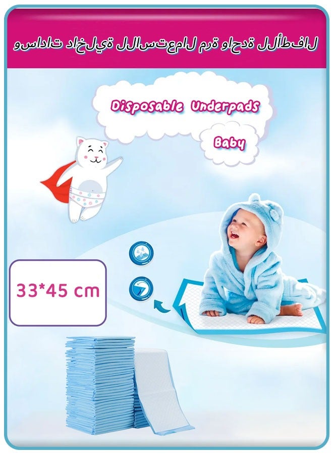 Disposable Baby Urine Pads 100 Count 33 x 45 CM Underpads Blue Pads Disposable Incontinence Bed Pads for Baby Pet Puppy Pee Pads Super Absorbent - Image 1