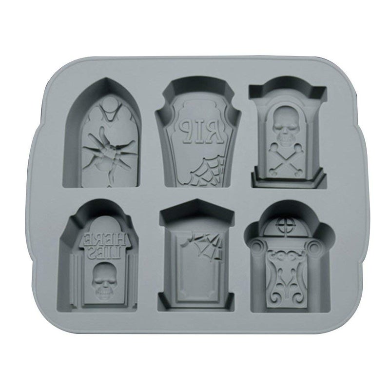 FRECI Halloween Silicone Mould RIP Gravestone Ice Cube Trays Cake Chocolate Fondant Cake Baking DIY Tools  Grey