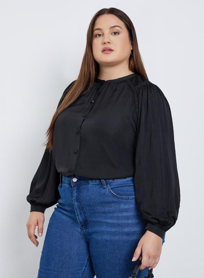 Styli Plus Size Black Long Sleeve Blouse - Image 1
