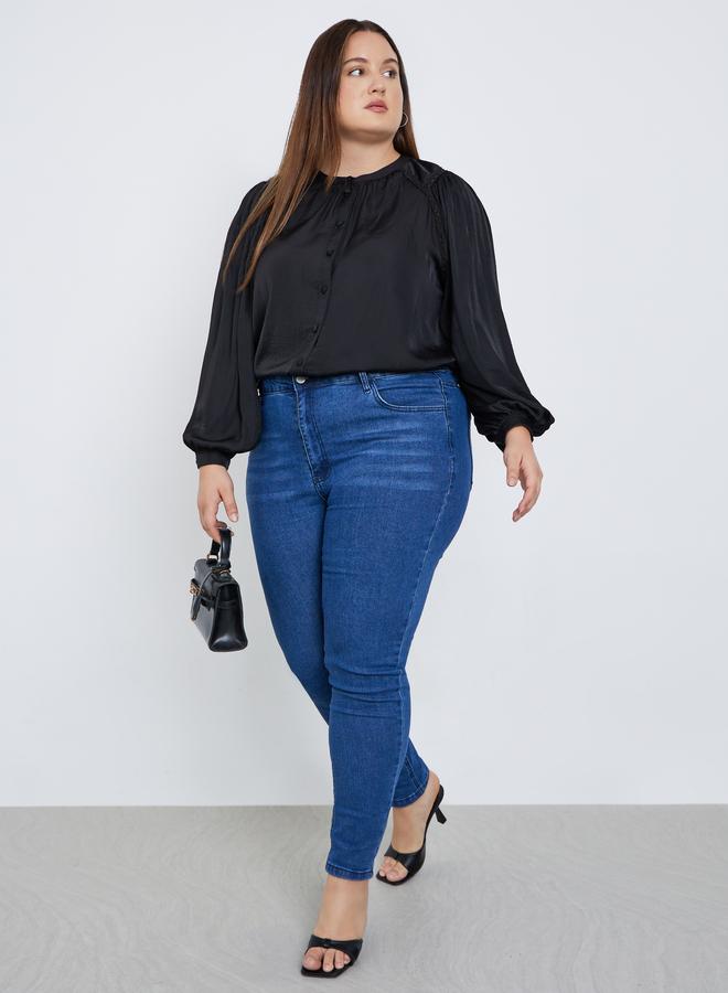 Styli Plus Size Black Long Sleeve Blouse - Image 2