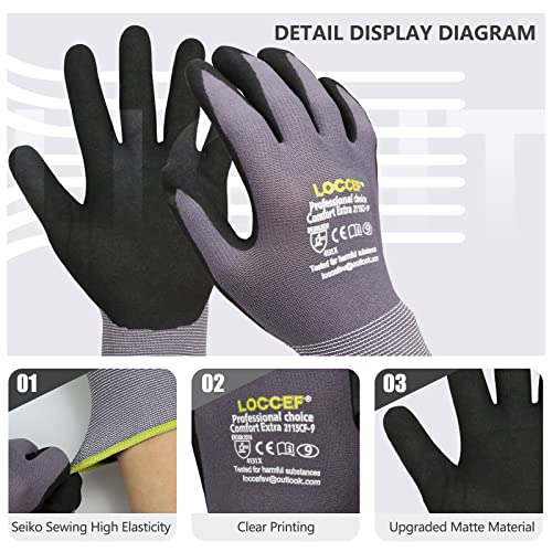 LOCCEF Work Gloves MicroFoam Nitrile Coated-6 Pairs,Seamless Knit Nylon Gloves,Gray Work gloves(6/XS,Gary-6 Pairs) - Image 2