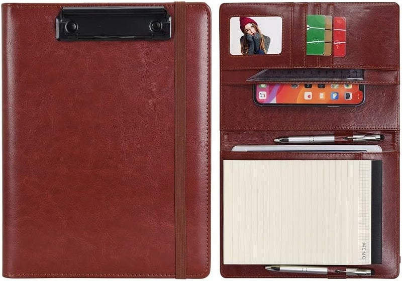 WONDERPOOL A5 PU Leather Clipboard Partfolio Notepad Forms Holders Document Case - Interview Planner Meeting Writing Padfolio File for Office Travel School Hotel Hospital (A5,Brown) - Image 1