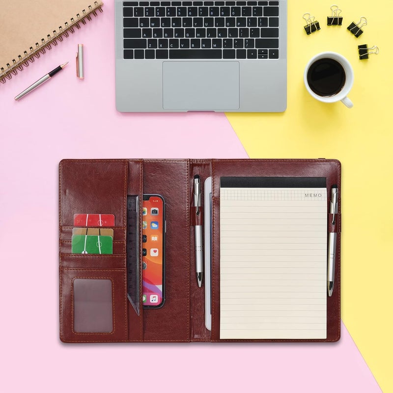 WONDERPOOL A5 PU Leather Clipboard Partfolio Notepad Forms Holders Document Case - Interview Planner Meeting Writing Padfolio File for Office Travel School Hotel Hospital (A5,Brown) - Image 2