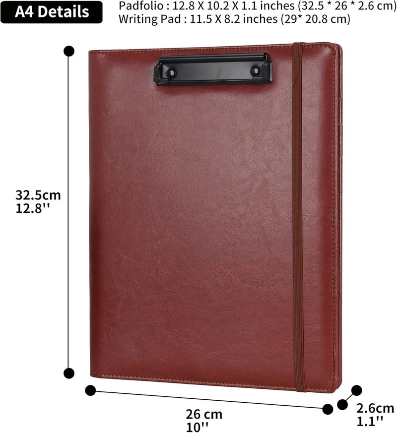 WONDERPOOL A5 PU Leather Clipboard Partfolio Notepad Forms Holders Document Case - Interview Planner Meeting Writing Padfolio File for Office Travel School Hotel Hospital (A5,Brown) - Image 4