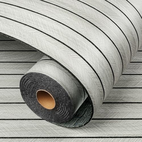 LaCheery 23.6"x157" 3D Faux Wood Wall Panels Peel and Stick Gray Fluted Wood Panel Wall Covering Panels Flexible Self Adhesive PVC Foam Wooden Panel Roll for Bathroom Kitchen Living Room Walls Decor - Image 1