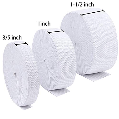 Sunmns 3 Rolls Sewing Stretch Elastic Band Spool, 3/5, 1, 1-1/2 Inch in Width, 5.5 Yards/Roll (White) - Image 2