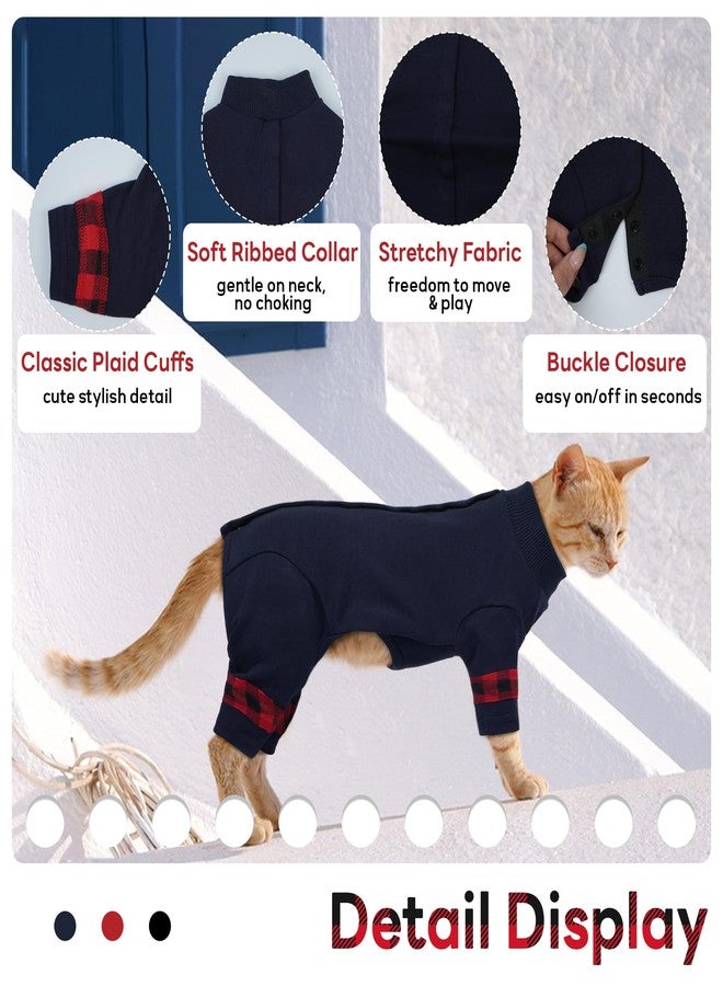 بوماي بوريتي بيجاما قطط مريحة من بوميبوريتي، قميص قطط متعدد الاستخدامات للارتداء طوال اليوم، سترة ناعمة مطاطية مع أزرار خلفية لسهولة الارتداء، بدلة تعافي جيدة التهوية للتعافي بعد العمليات الجراحية، مقاس كبير، أزرق - Image 3