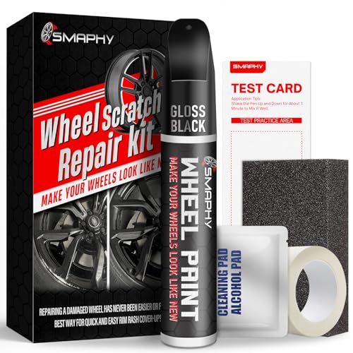 SMAPHY Wheel Scratch Repair Kit, Gloss Black Rim Touch Up Paint, Repair Curb Rash, Scratches, and Scuffs Quickly and Easily, Universal Color Black Wheel Paint - Image 1