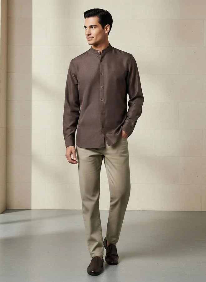 Splash FAV Men Regular Fit Mandarin Collar Long Sleeve Shirt