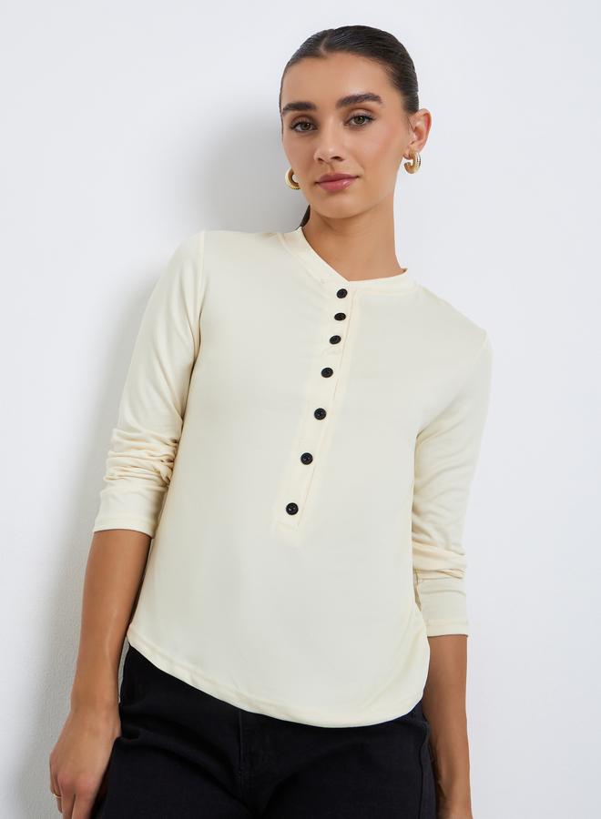 Styli Women Button-Front Long Sleeve T-Shirt - Image 1