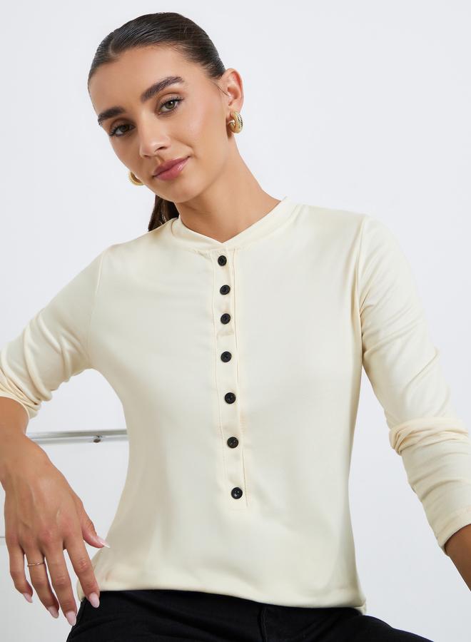 Styli Women Button-Front Long Sleeve T-Shirt - Image 3