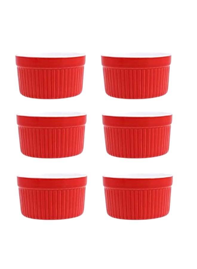 NIBEMINENT 6-Piece Classic Souffle Dish Ramekin Set Red/White 8 x 8centimeter
