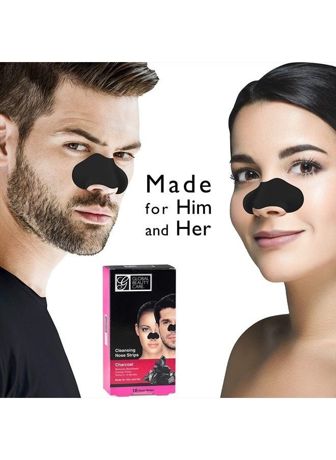 Global Beauty Care - 18 Nose Cleansing Strips of Activated Charcoal Nose Strips For Blackheads Removal Charcoal Blackhead Remover Strips - 18 Ct - Image 1