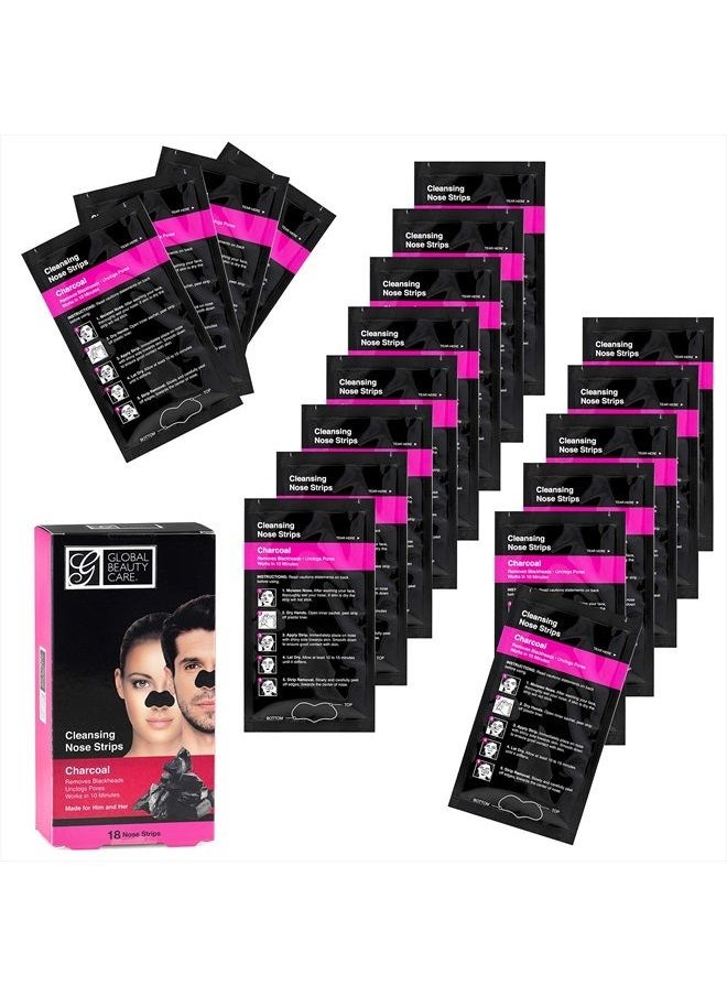 Global Beauty Care - 18 Nose Cleansing Strips of Activated Charcoal Nose Strips For Blackheads Removal Charcoal Blackhead Remover Strips - 18 Ct - Image 1