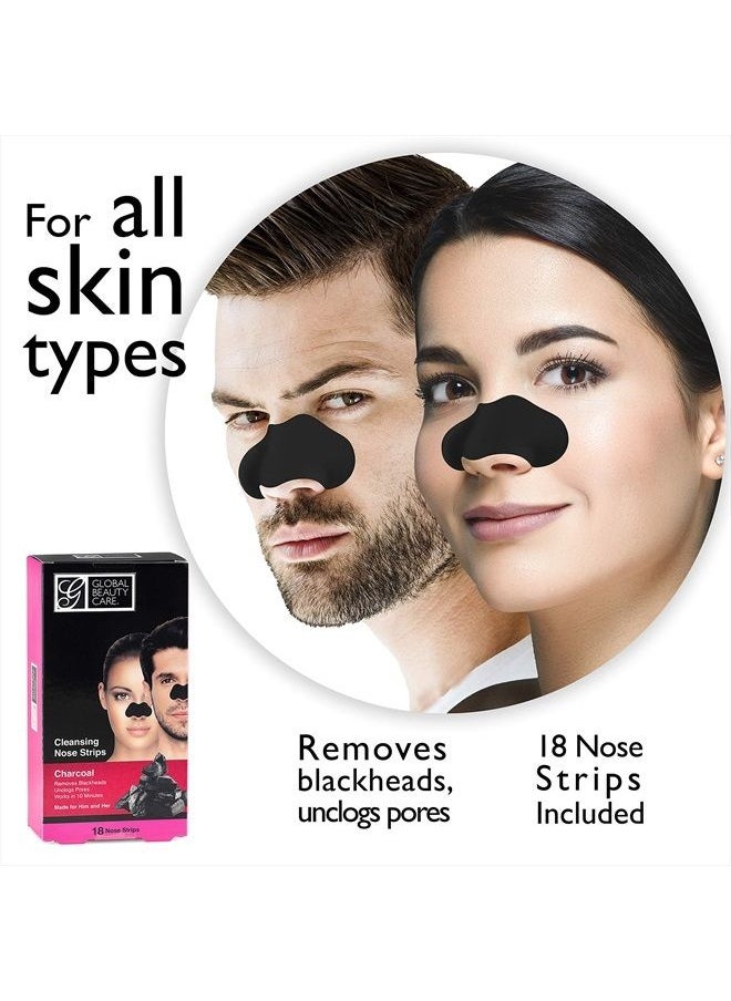 Global Beauty Care - 18 Nose Cleansing Strips of Activated Charcoal Nose Strips For Blackheads Removal Charcoal Blackhead Remover Strips - 18 Ct - Image 1