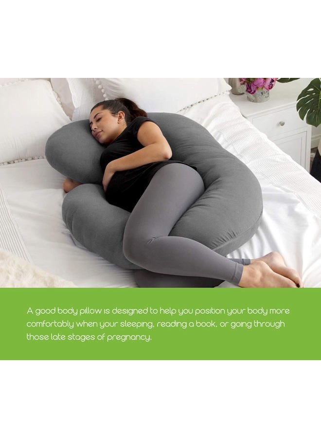COSMOPLUS 𝐏𝐫𝐞𝐠𝐧𝐚𝐧𝐜𝐲 𝐏𝐢𝐥𝐥𝐨𝐰 𝐂𝐨𝐯𝐞𝐫 C Shaped Full Body Pillow Case 𝐂𝐨𝐯𝐞𝐫 for Maternity,Stretchy Cool Breathable Jersey Fabric,Provides Sleep and Pregnancy Support,Heather Grey - Image 4