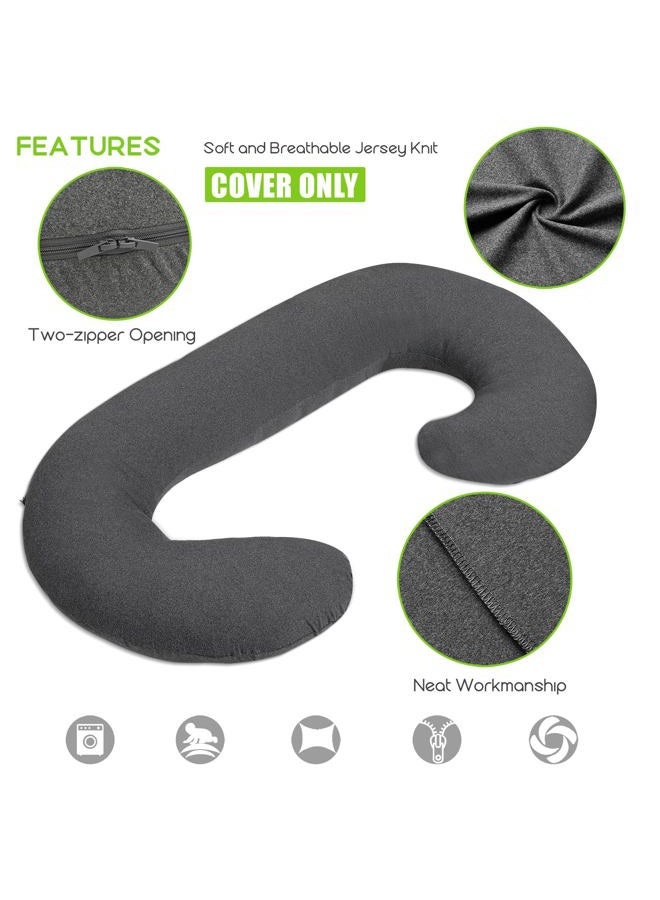 COSMOPLUS 𝐏𝐫𝐞𝐠𝐧𝐚𝐧𝐜𝐲 𝐏𝐢𝐥𝐥𝐨𝐰 𝐂𝐨𝐯𝐞𝐫 C Shaped Full Body Pillow Case 𝐂𝐨𝐯𝐞𝐫 for Maternity,Stretchy Cool Breathable Jersey Fabric,Provides Sleep and Pregnancy Support,Heather Grey - Image 2