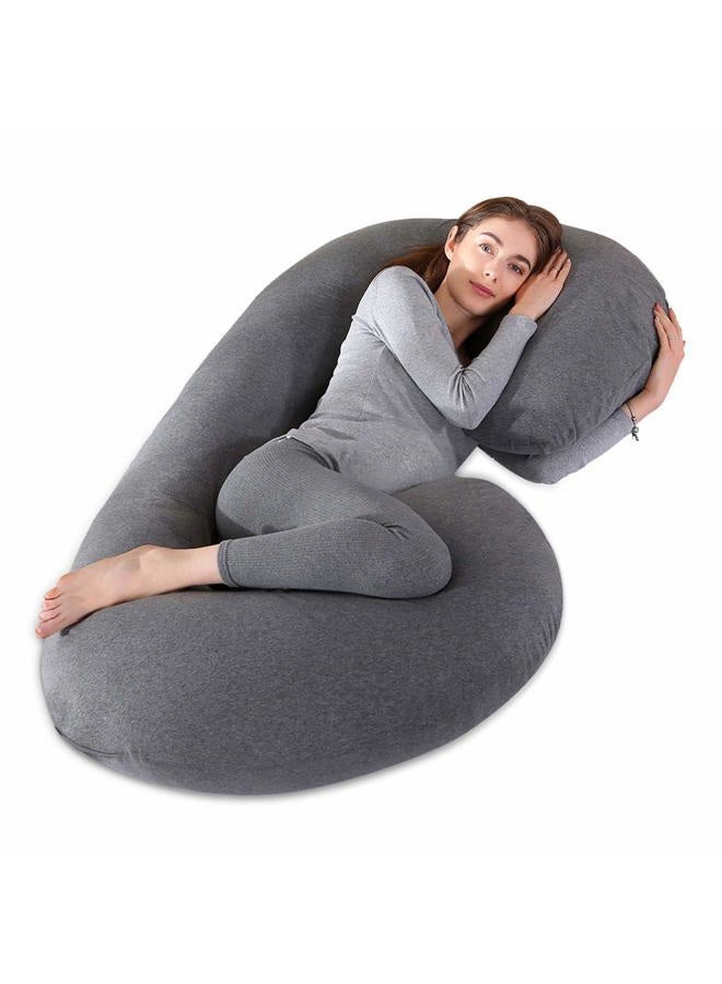 COSMOPLUS 𝐏𝐫𝐞𝐠𝐧𝐚𝐧𝐜𝐲 𝐏𝐢𝐥𝐥𝐨𝐰 𝐂𝐨𝐯𝐞𝐫 C Shaped Full Body Pillow Case 𝐂𝐨𝐯𝐞𝐫 for Maternity,Stretchy Cool Breathable Jersey Fabric,Provides Sleep and Pregnancy Support,Heather Grey - Image 5