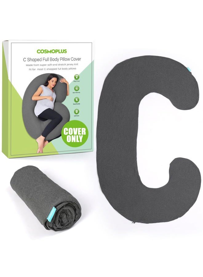 COSMOPLUS 𝐏𝐫𝐞𝐠𝐧𝐚𝐧𝐜𝐲 𝐏𝐢𝐥𝐥𝐨𝐰 𝐂𝐨𝐯𝐞𝐫 C Shaped Full Body Pillow Case 𝐂𝐨𝐯𝐞𝐫 for Maternity,Stretchy Cool Breathable Jersey Fabric,Provides Sleep and Pregnancy Support,Heather Grey - Image 1