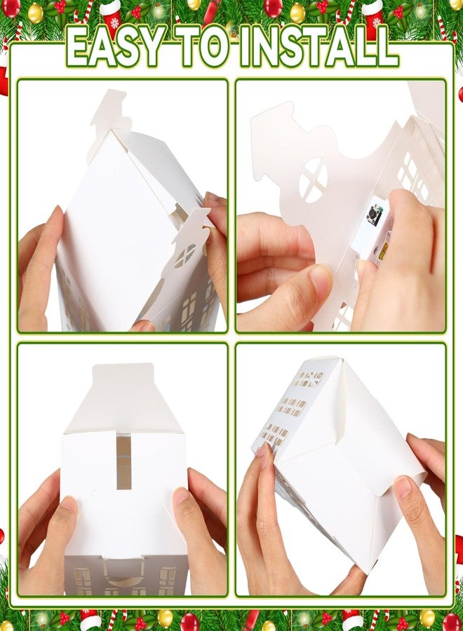 Rossesay 10 Pcs 3D Christmas Village Houses Sets White Winter Village with Light Xmas Houses and Trees Lantern Paper Decoration Christmas Figurines Scene Desktop Ornament for Home Xmas Village Party Decor - Image 4