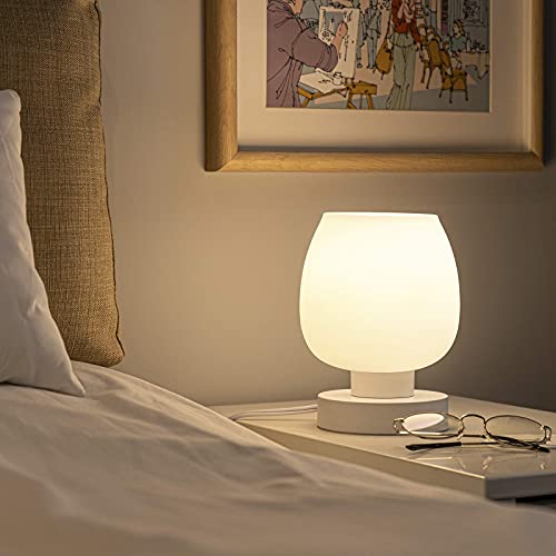OneWish Touch Bedside Table Lamp - Modern Small Lamp for Bedroom Living Room Nightstand, Desk lamp with White Opal Glass Lamp Shade, Warm LED Bulb, 3 Way Dimmable, Simple Design - Image 3