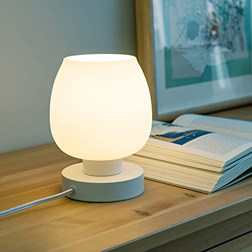 OneWish Touch Bedside Table Lamp - Modern Small Lamp for Bedroom Living Room Nightstand, Desk lamp with White Opal Glass Lamp Shade, Warm LED Bulb, 3 Way Dimmable, Simple Design - Image 4