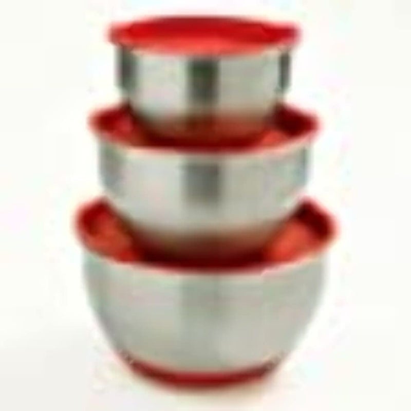 Norpro 3-Piece Stainless Steel Grip Bowls with Lids, Red