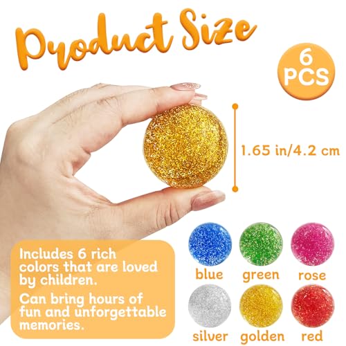Irrmshr 6 Pcs Glitter Bounce Balls42mm Super Bouncy Balls Gift6 Colors Large Rubber Bounce Ball for KidsParty FavorsClassroom Prizes - Image 5