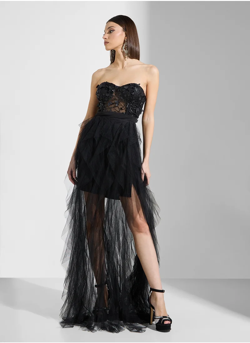 ايلا ليمتد اديشن Sheer Dress With Ruffles & Embellished Bodice