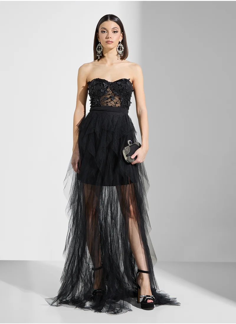 ايلا ليمتد اديشن Sheer Dress With Ruffles & Embellished Bodice
