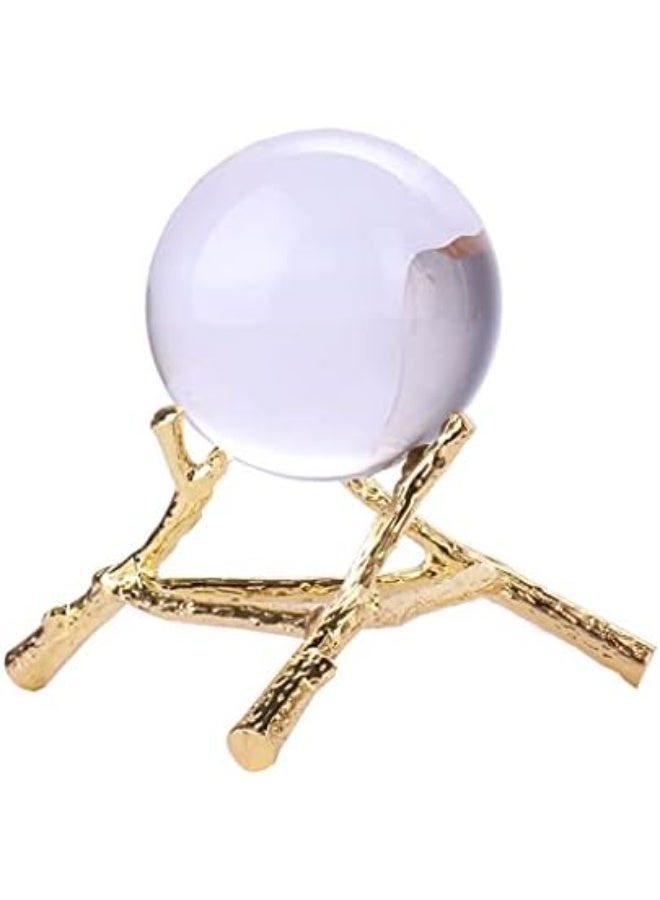 Clear glass crystal ball with a gold metal stand featuring a tree branch design - elegant, nature-inspired office and home decor - Image 2