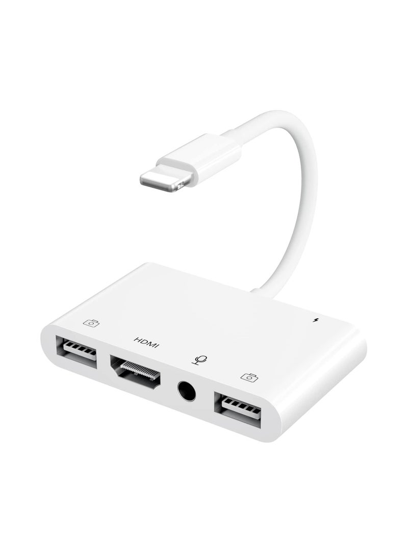 Generic - iPhone Microphone Adapter for Live-Streaming, HDMI Adapter for iPhone to TV, Dual USB Female OTG Adapter with Charging Port Compatible with iPhone/iPad/iPod, No Application, Plug and Play - Image 1