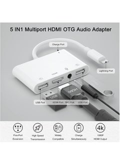 iPhone Microphone Adapter for Live-Streaming, HDMI Adapter for iPhone to TV, Dual USB Female OTG Adapter with Charging Port Compatible with iPhone/iPad/iPod, No Application, Plug and Play