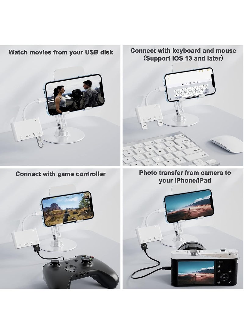 Generic - iPhone Microphone Adapter for Live-Streaming, HDMI Adapter for iPhone to TV, Dual USB Female OTG Adapter with Charging Port Compatible with iPhone/iPad/iPod, No Application, Plug and Play - Image 1